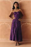 Drishti & Zahabia_Purple Dupion, Silk Embroidery, Zari, Cross Stitch Print Skirt With Corset Top _Online_at_Aza_Fashions
