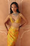 Buy_Drishti & Zahabia_Yellow Dupion, Silk Embroidery, Sequins, Cross Stitch Print Skirt With Crop Top _Online_at_Aza_Fashions
