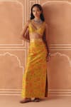 Buy_Drishti & Zahabia_Yellow Dupion, Silk Embroidery, Sequins, Cross Stitch Print Skirt With Crop Top _at_Aza_Fashions