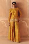 Buy_Drishti & Zahabia_Yellow Dupion, Silk Embroidery, Zari, Cross Stitch Print Kurta And Pant Set _at_Aza_Fashions