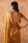 Shop_Drishti & Zahabia_Yellow Silk, Dupion Embroidery, Floral Cross Stitch Print Saree With Blouse _at_Aza_Fashions