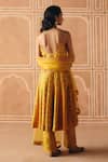 Shop_Drishti & Zahabia_Yellow Dupion, Silk, Organza Embroidery, Floral Cross Stitch Print Anarkali Set _at_Aza_Fashions