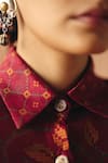 Drishti & Zahabia_Burgundy Dupion, Silk Embroidery, Zari, Cross Stitch Print Shirt And Pant Set _Online_at_Aza_Fashions