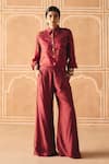 Buy_Drishti & Zahabia_Burgundy Dupion, Silk Embroidery, Zari, Cross Stitch Print Shirt And Pant Set _at_Aza_Fashions
