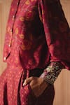 Shop_Drishti & Zahabia_Burgundy Dupion, Silk Embroidery, Zari, Cross Stitch Print Shirt And Pant Set _Online_at_Aza_Fashions