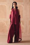 Buy_Drishti & Zahabia_Burgundy Dupion, Silk, Organza Embroidery, Cross Stitch Print Kurta Salwar Set _at_Aza_Fashions