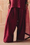 Drishti & Zahabia_Burgundy Dupion, Silk, Organza Embroidery, Cross Stitch Print Kurta Salwar Set _Online_at_Aza_Fashions