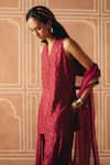 Buy_Drishti & Zahabia_Burgundy Dupion, Silk, Organza Embroidery, Cross Stitch Print Kurta Salwar Set _Online_at_Aza_Fashions