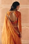 Drishti & Zahabia_Orange Dupion, Silk, Organza Zari, Cross Stitch Print Panelled Lehenga Set _Online_at_Aza_Fashions