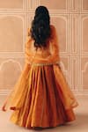 Shop_Drishti & Zahabia_Orange Dupion, Silk, Organza Zari, Cross Stitch Print Panelled Lehenga Set _at_Aza_Fashions
