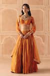 Buy_Drishti & Zahabia_Orange Dupion, Silk, Organza Zari, Cross Stitch Print Panelled Lehenga Set _at_Aza_Fashions