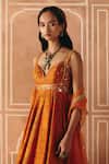 Shop_Drishti & Zahabia_Orange Dupion, Silk, Organza Embroidery, Cross Stitch Print Anarkali Set _at_Aza_Fashions