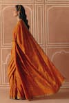 Shop_Drishti & Zahabia_Orange Dupion, Silk Embroidery, Zari, Cross Stitch Print Saree With Blouse _at_Aza_Fashions