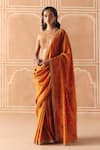 Buy_Drishti & Zahabia_Orange Dupion, Silk Embroidery, Zari, Cross Stitch Print Saree With Blouse _at_Aza_Fashions