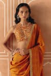 Buy_Drishti & Zahabia_Orange Dupion, Silk Embroidery, Zari, Cross Stitch Print Saree With Blouse _Online_at_Aza_Fashions