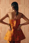 Shop_Drishti & Zahabia_Orange Dupion, Silk Embroidery, Sequins, Mirrors, Cross Stitch Print Pant Set _at_Aza_Fashions