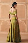 Shop_Drishti & Zahabia_Olive Green Dupion, Organza Embroidery, Cross Stitch Print Lehenga With Top _at_Aza_Fashions
