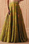Shop_Drishti & Zahabia_Olive Green Dupion, Organza Embroidery, Cross Stitch Print Lehenga With Top _Online_at_Aza_Fashions