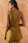 Shop_Drishti & Zahabia_Olive Green Dupion, Silk Embroidery, Zari, Cross Stitch Print Tunic Pant Set _at_Aza_Fashions