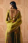 Shop_Drishti & Zahabia_Green Dupion, Silk, Organza Embroidery, Cross Stitch Print Kurta Sharara Set _at_Aza_Fashions