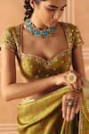 Buy_Drishti & Zahabia_Green Dupion, Silk Mirrors, Embroidery, Cross Stitch Print Saree With Blouse _Online_at_Aza_Fashions