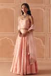 Buy_Drishti & Zahabia_Blush Dupion, Silk, Organza Embroidery, Floral Cross Stitch Print Lehenga Set _at_Aza_Fashions