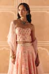 Buy_Drishti & Zahabia_Blush Dupion, Silk, Organza Embroidery, Floral Cross Stitch Print Lehenga Set _Online_at_Aza_Fashions
