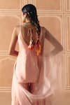 Shop_Drishti & Zahabia_Pink Dupion, Silk, Organza Embroidery, Cross Stitch Print Tunic Sharara Set _at_Aza_Fashions