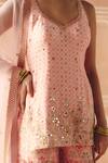 Shop_Drishti & Zahabia_Pink Dupion, Silk, Organza Embroidery, Cross Stitch Print Tunic Sharara Set _Online_at_Aza_Fashions