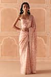 Buy_Drishti & Zahabia_Blush Dupion, Silk, Organza Floral Cross Stitch Print Saree With Blouse _at_Aza_Fashions