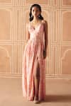 Buy_Drishti & Zahabia_Pink Dupion, Silk Zari, Sequins, Mirrors, Floral Cross Stitch Print Dress _at_Aza_Fashions