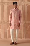 Buy_Drishti & Zahabia_Pink Dupion, Silk, Cotton Floral Cross Stitch Print Kurta Set _at_Aza_Fashions