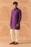 Buy_Drishti & Zahabia_Purple Dupion, Silk, Cotton Floral Cross Stitch Print Kurta Pant Set _at_Aza_Fashions