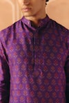 Shop_Drishti & Zahabia_Purple Dupion, Silk, Cotton Floral Cross Stitch Print Kurta Pant Set _at_Aza_Fashions