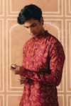 Shop_Drishti & Zahabia_Maroon Dupion, Silk, Cotton Cross Stitch Print Kurta Set _at_Aza_Fashions