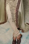 Jatin Malik_Beige Linen, Silk Embroidery, Sequins, Zari Sand Grey Embriodered Sherwani Set _Online_at_Aza_Fashions