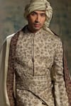 Shop_Jatin Malik_Beige Linen, Silk Embroidery, Sequins, Zari Sand Grey Embriodered Sherwani Set _Online_at_Aza_Fashions