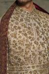 Jatin Malik_Beige Linen, Silk Embroidery, Sequins, Zari Sand Grey Embriodered Sherwani Set _at_Aza_Fashions