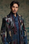 Jatin Malik_Blue Linen, Silk Sequins Embroidered Jacket And Trouser Set _Online_at_Aza_Fashions