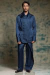 Jatin Malik_Blue Linen, Silk Sequins Embroidered Jacket And Trouser Set _at_Aza_Fashions