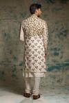 Shop_Jatin Malik_Ivory Linen, Silk Embroidery, Zari, Sequins, Apricot Embriodered Sherwani Set _at_Aza_Fashions