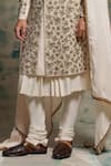 Buy_Jatin Malik_Ivory Linen, Silk Embroidery, Zari, Sequins, Apricot Embriodered Sherwani Set _Online_at_Aza_Fashions