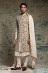 Buy_Jatin Malik_Ivory Linen, Silk Embroidery, Zari, Sequins, Apricot Embriodered Sherwani Set _at_Aza_Fashions
