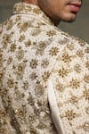 Shop_Jatin Malik_Ivory Linen, Silk Embroidery, Zari, Sequins, Apricot Embriodered Sherwani Set _Online_at_Aza_Fashions