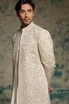 Shop_Jatin Malik_Ivory Linen, Silk Embroidery, Sequins, Beads Embriodered Pearl Open Sherwani Set _Online_at_Aza_Fashions