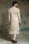 Shop_Jatin Malik_Ivory Linen, Silk Embroidery, Sequins, Beads Embriodered Pearl Open Sherwani Set _at_Aza_Fashions