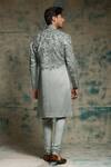 Shop_Jatin Malik_Gray Linen, Silk Embroidery, Sequins Chateau Hand Sherwani Set _at_Aza_Fashions