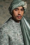 Buy_Jatin Malik_Gray Linen, Silk Embroidery, Sequins Chateau Hand Sherwani Set _Online_at_Aza_Fashions