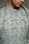 Buy_Jatin Malik_Gray Linen, Silk Embroidery, Sequins Chateau Hand Sherwani Set 