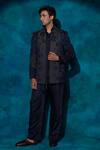 Buy_Jatin Malik_Blue Linen, Silk Embroidery, Sequins Hand Short Jacket Set _at_Aza_Fashions